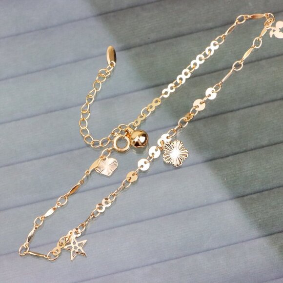 "Elegant Rose Gold Anklet with Star and Floral Charms for Women, XPAL1069 - Picture 1 of 13